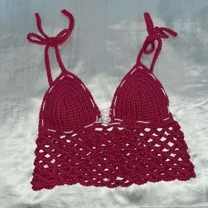 Hot pink crochet top with white details 💗